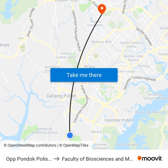 Opp Pondok Polis Leisure Farm Resort to Faculty of Biosciences and Medical Engineering (FBME) (UTM) map