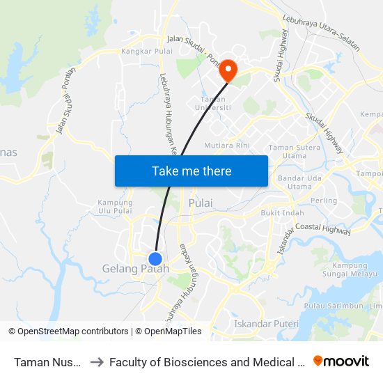 Taman Nusa Perintis 3 to Faculty of Biosciences and Medical Engineering (FBME) (UTM) map