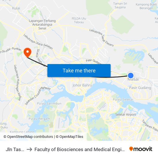 Jln Tasek 10 to Faculty of Biosciences and Medical Engineering (FBME) (UTM) map