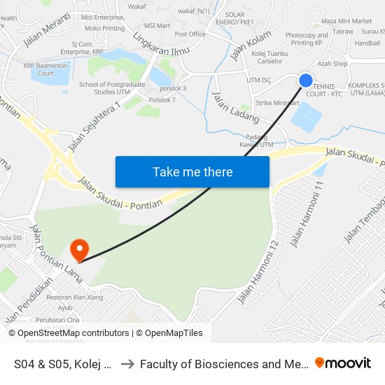 S04 & S05, Kolej Tunku Canselor, Utm to Faculty of Biosciences and Medical Engineering (FBME) (UTM) map