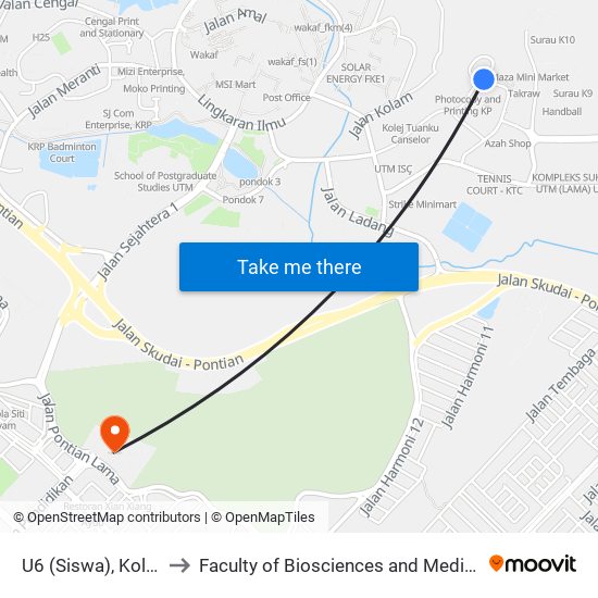 U6 (Siswa), Kolej Perdana, Utm to Faculty of Biosciences and Medical Engineering (FBME) (UTM) map