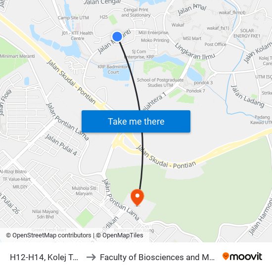 H12-H14, Kolej Tun Fatimah (Ktf), Utm to Faculty of Biosciences and Medical Engineering (FBME) (UTM) map