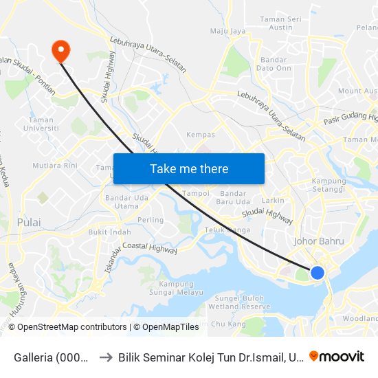 Galleria (0008095) to Bilik Seminar Kolej Tun Dr.Ismail, UTM Johor map
