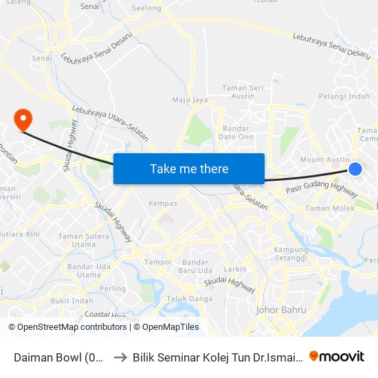Daiman Bowl (0007706) to Bilik Seminar Kolej Tun Dr.Ismail, UTM Johor map
