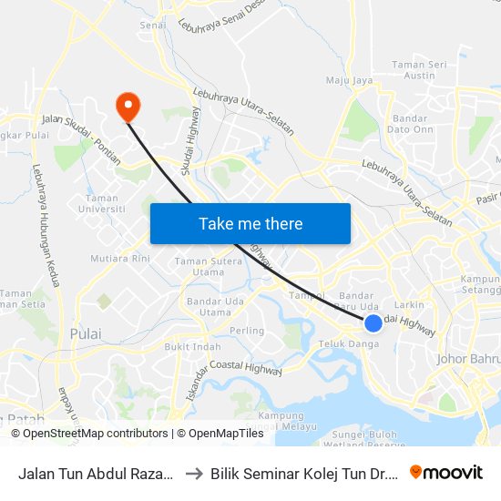 Jalan Tun Abdul Razak 03 (0007598) to Bilik Seminar Kolej Tun Dr.Ismail, UTM Johor map