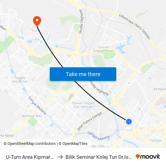 U-Turn Area Kipmart (0008083) to Bilik Seminar Kolej Tun Dr.Ismail, UTM Johor map