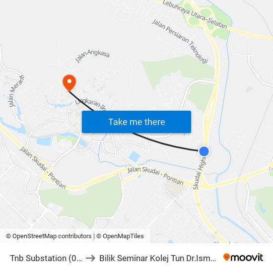 Opp Kuarters Pub to Bilik Seminar Kolej Tun Dr.Ismail, UTM Johor map