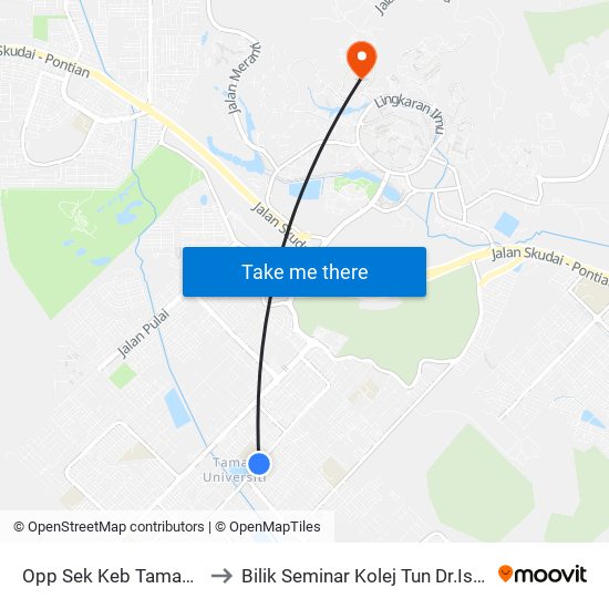Opp Sek Keb Taman Universiti 4 to Bilik Seminar Kolej Tun Dr.Ismail, UTM Johor map