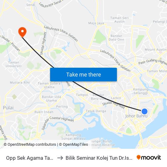 Opp Sek Agama Taman Pelangi to Bilik Seminar Kolej Tun Dr.Ismail, UTM Johor map