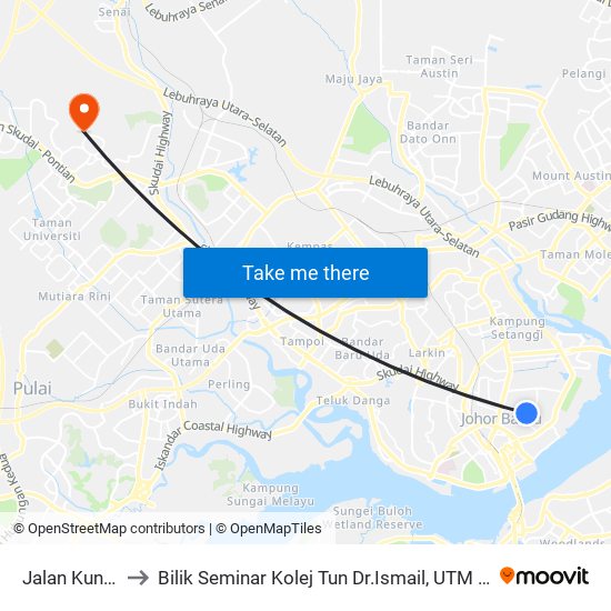 Jalan Kuning to Bilik Seminar Kolej Tun Dr.Ismail, UTM Johor map