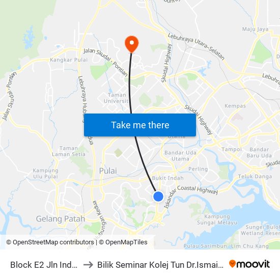 Block E2 Jln Indah 23/2 to Bilik Seminar Kolej Tun Dr.Ismail, UTM Johor map