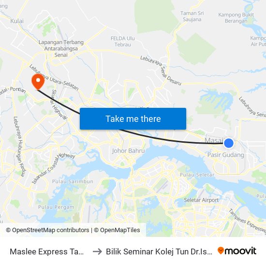 Maslee Express Taman Cendana to Bilik Seminar Kolej Tun Dr.Ismail, UTM Johor map