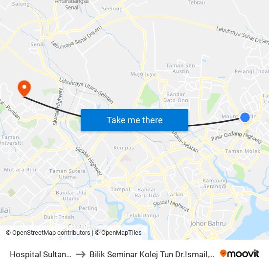 Hospital Sultan Ismail to Bilik Seminar Kolej Tun Dr.Ismail, UTM Johor map
