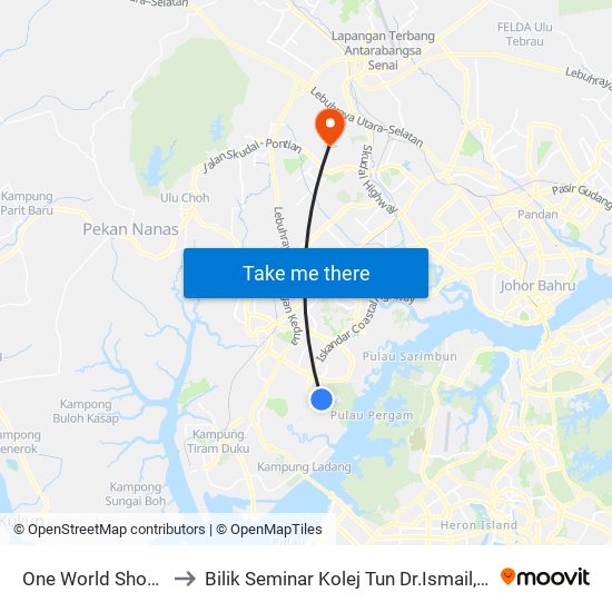 One World Showroom to Bilik Seminar Kolej Tun Dr.Ismail, UTM Johor map