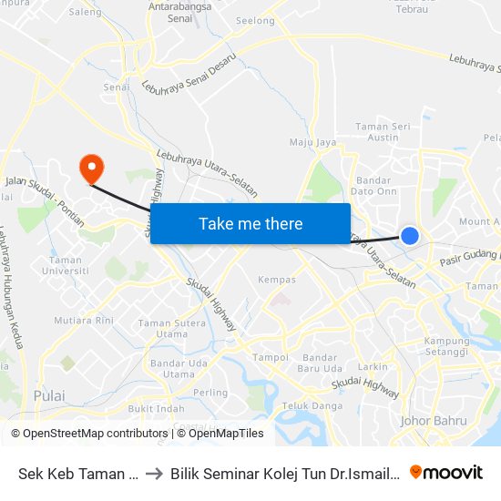 Sek Keb Taman Daya 2 to Bilik Seminar Kolej Tun Dr.Ismail, UTM Johor map