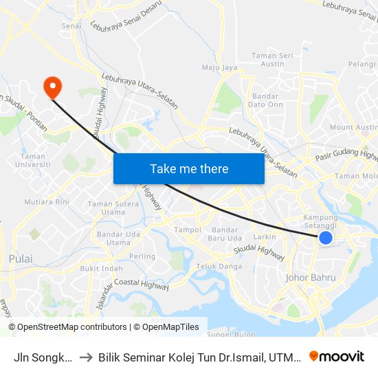 Jln Songkit 4 to Bilik Seminar Kolej Tun Dr.Ismail, UTM Johor map