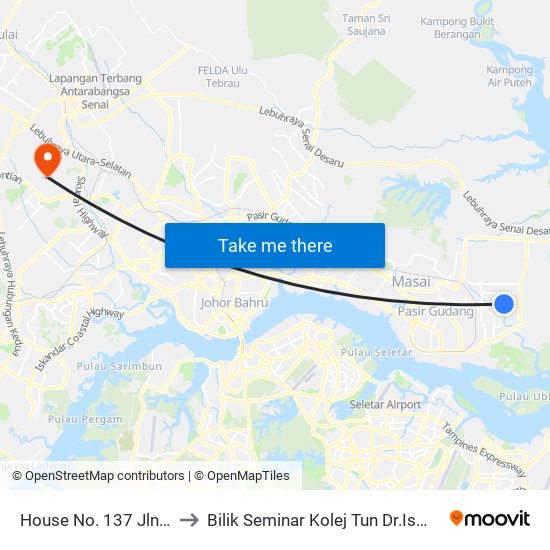 House No. 137 Jln Nenas 21 to Bilik Seminar Kolej Tun Dr.Ismail, UTM Johor map