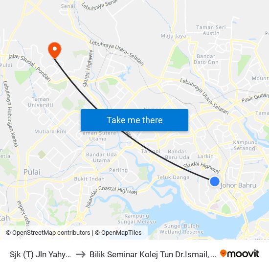 Sjk (T) Jln Yahya Awal to Bilik Seminar Kolej Tun Dr.Ismail, UTM Johor map