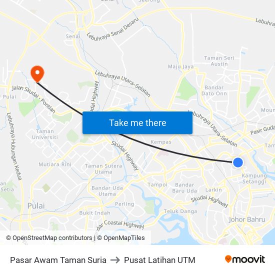 Pasar Awam Taman Suria to Pusat Latihan UTM map