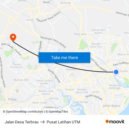 Jalan Desa Terbrau to Pusat Latihan UTM map