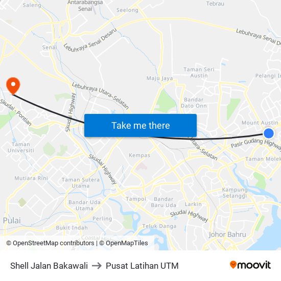 Shell Jalan Bakawali to Pusat Latihan UTM map