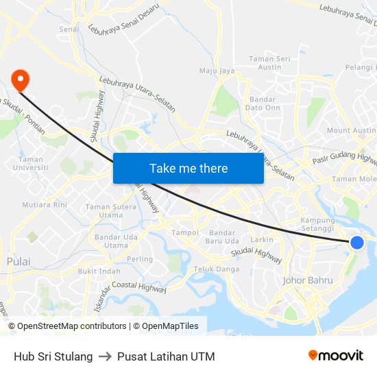 Hub Sri Stulang to Pusat Latihan UTM map