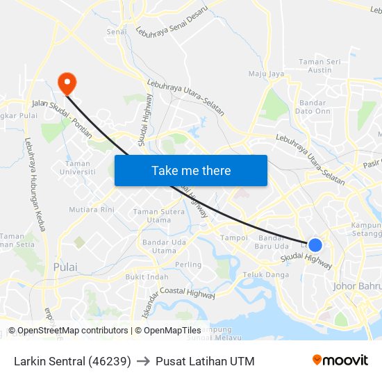 Larkin Sentral (46239) to Pusat Latihan UTM map