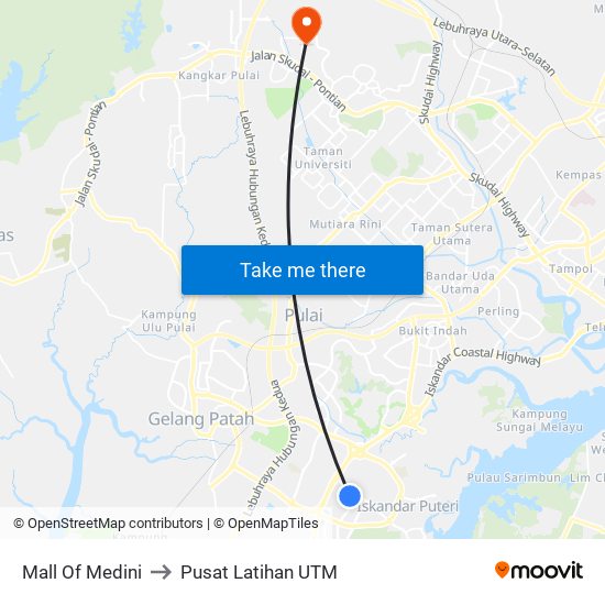 Mall Of Medini to Pusat Latihan UTM map