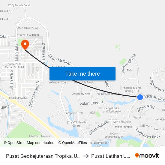 Pusat Geokejuteraan Tropika, Utm to Pusat Latihan UTM map