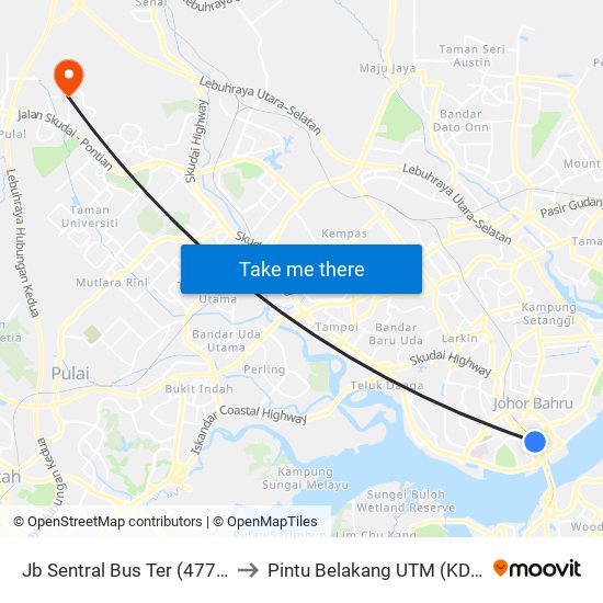 Jb Sentral Bus Ter (47711) to Pintu Belakang UTM (KDOJ) map