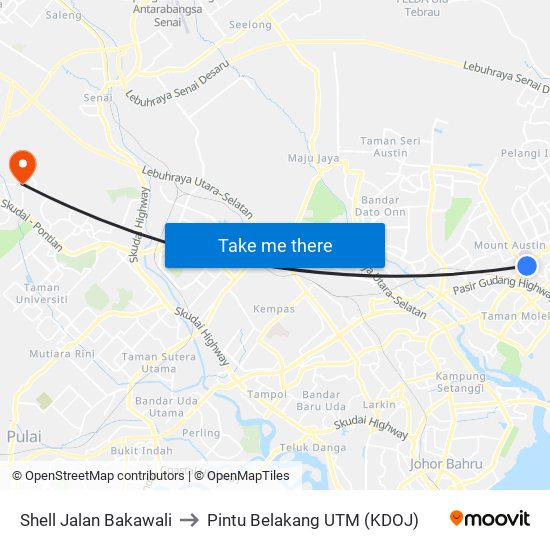 Shell Bakawali to Pintu Belakang UTM (KDOJ) map