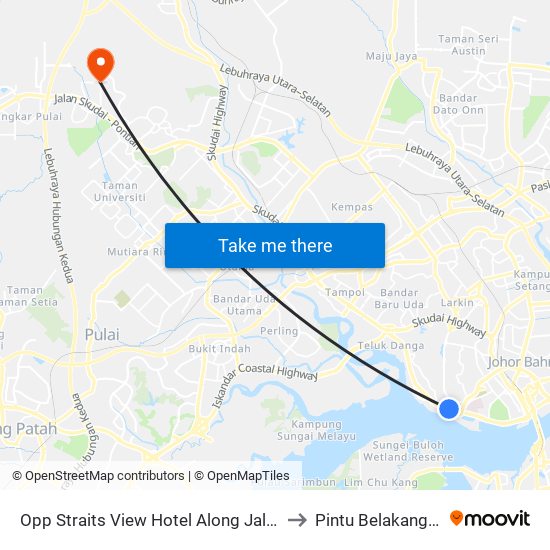 Opp Dataran Bandaraya Johor Bahru / Sri to Pintu Belakang UTM (KDOJ) map