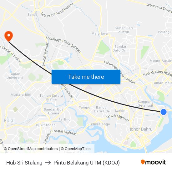 Hub Sri Stulang to Pintu Belakang UTM (KDOJ) map