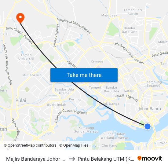 Pejabat Pos Besar to Pintu Belakang UTM (KDOJ) map