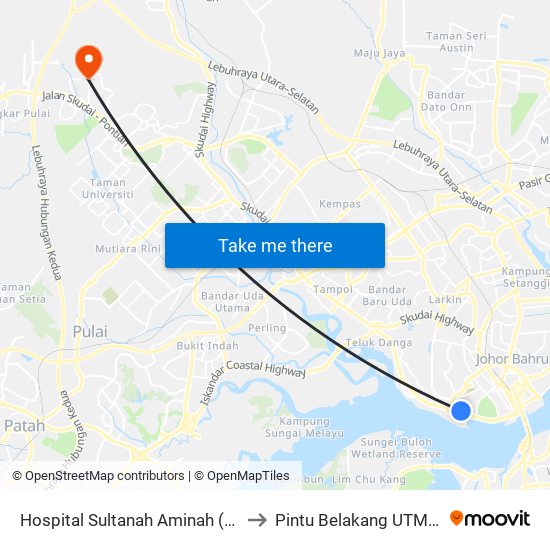 Hospital Sultanah Aminah (0004171) to Pintu Belakang UTM (KDOJ) map