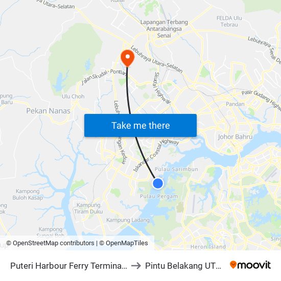 Puteri Harbour Ferry Terminal (0008130) to Pintu Belakang UTM (KDOJ) map