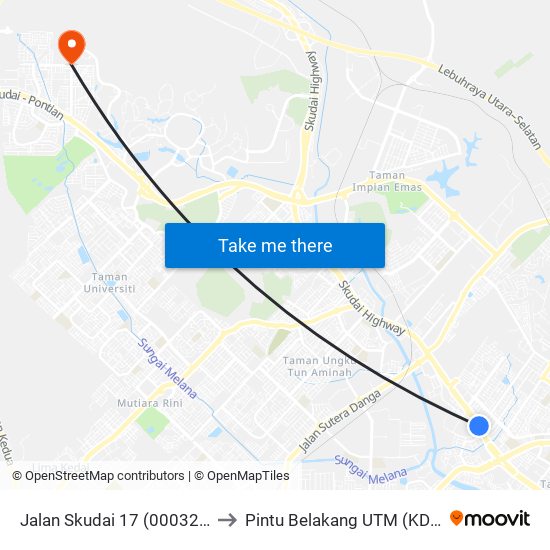 Jalan Skudai 17 (0003207) to Pintu Belakang UTM (KDOJ) map