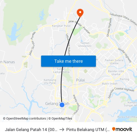 Cimb Gelang Patah to Pintu Belakang UTM (KDOJ) map