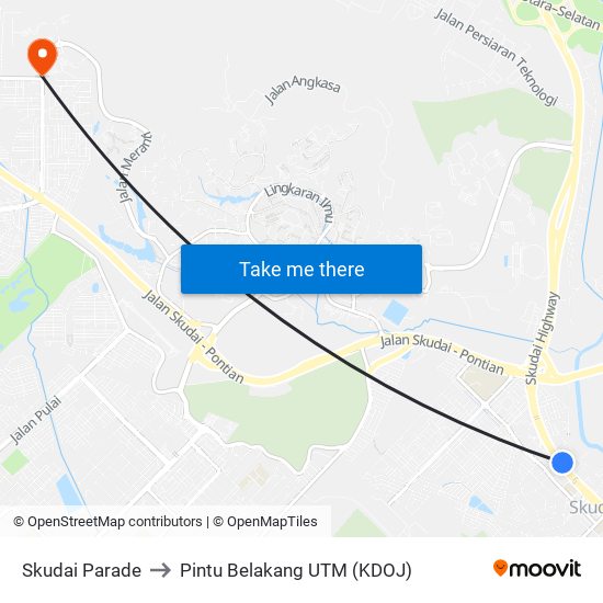 Skudai Parade to Pintu Belakang UTM (KDOJ) map