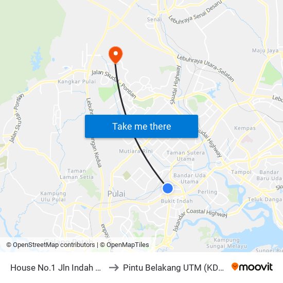 Jalan Indah 1/14 - 1/20 to Pintu Belakang UTM (KDOJ) map