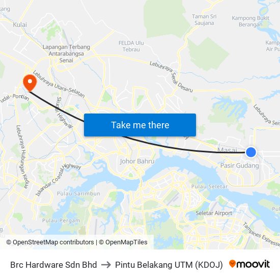 Opp Taman Kota Masai to Pintu Belakang UTM (KDOJ) map