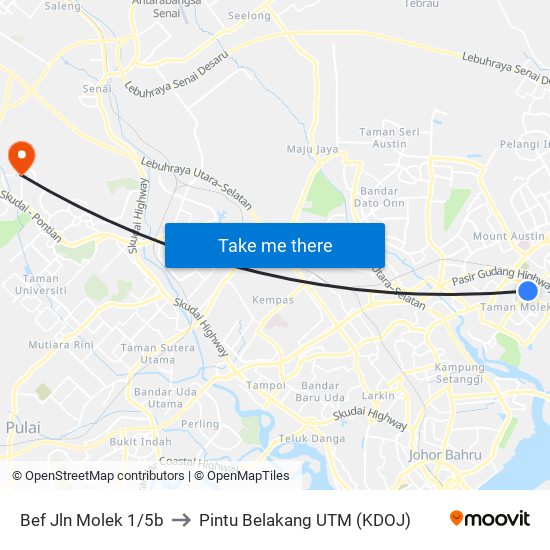 Bef Jln Molek 1/5b to Pintu Belakang UTM (KDOJ) map