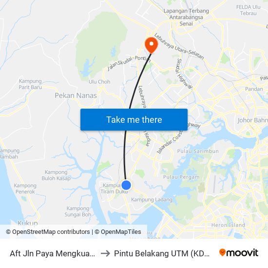 Aft Jln Paya Mengkuang to Pintu Belakang UTM (KDOJ) map