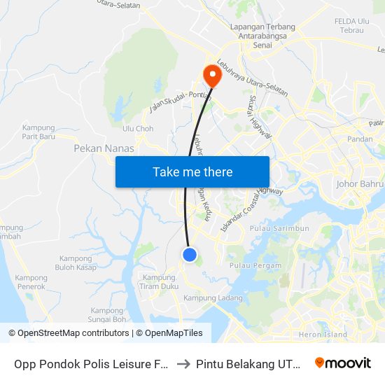 Opp Pondok Polis Leisure Farm Resort to Pintu Belakang UTM (KDOJ) map