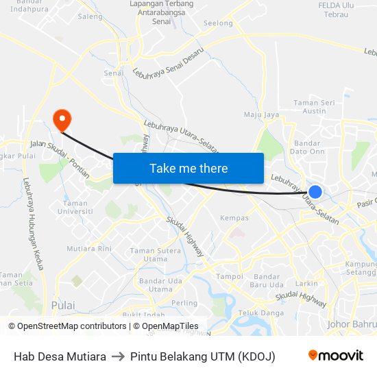 Hab Desa Mutiara to Pintu Belakang UTM (KDOJ) map