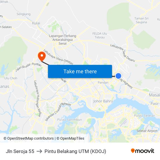 Jln Seroja 55 to Pintu Belakang UTM (KDOJ) map