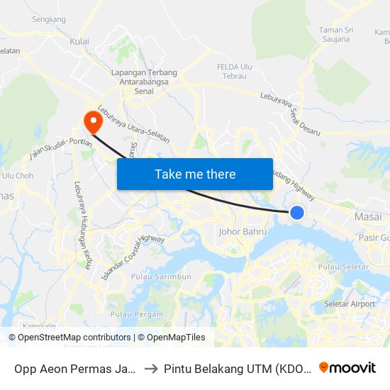 Opp Aeon Permas Jaya to Pintu Belakang UTM (KDOJ) map
