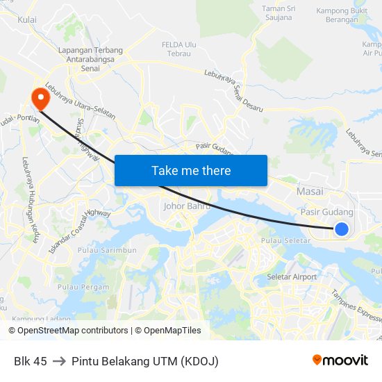 Blk 45 to Pintu Belakang UTM (KDOJ) map