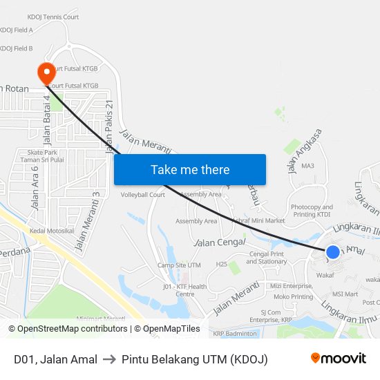 D01, Jalan Amal to Pintu Belakang UTM (KDOJ) map