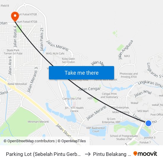 Parking Lot (Sebelah Pintu Gerbang Utm), Lingkaran Ilmu to Pintu Belakang UTM (KDOJ) map